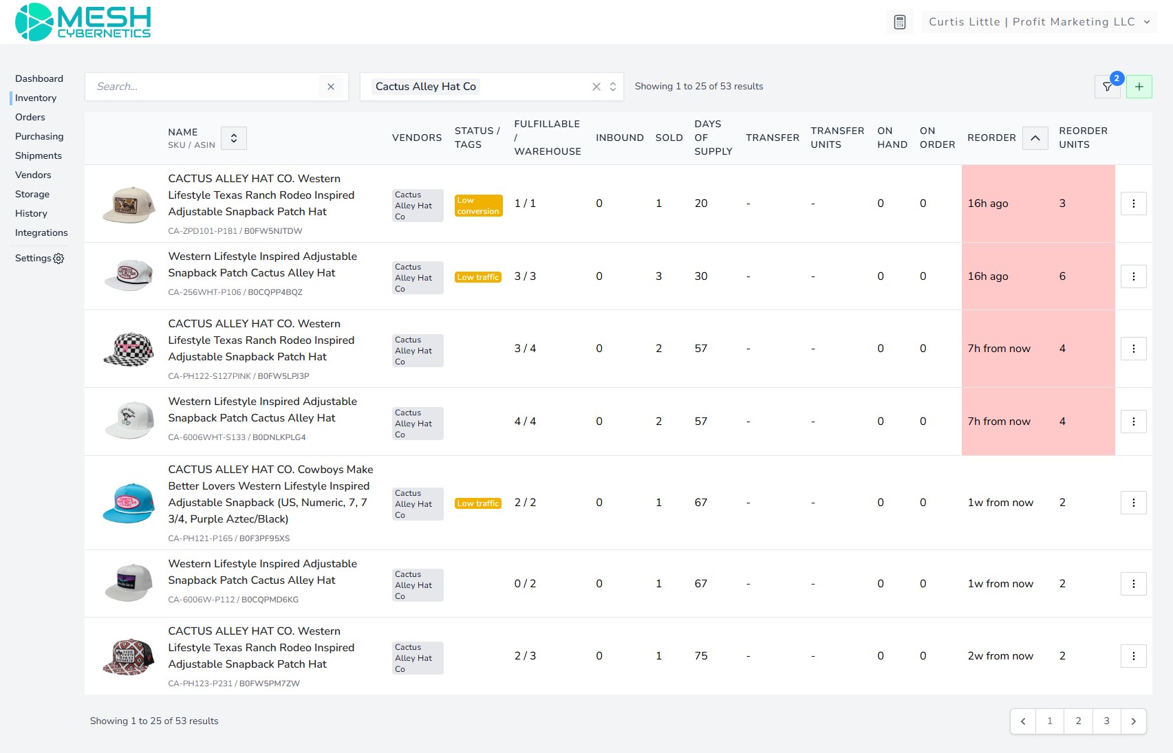 Mesh Cybernetics Inventory Dashboard